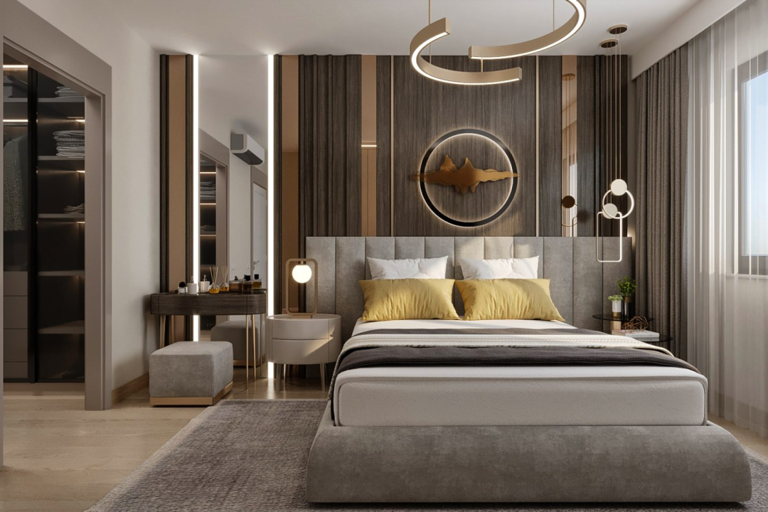 Spacious and modern bedroom design , Luxury bed headboard and lighting , Minimalist bedroom furniture design , Spacious bedroom with natural light , Elegant interior design , Wooden floor luxury interiors , Minimalist bedroom design , Chic interior decoration ideas , غرفة نوم واسعة وعصرية، رأس سرير فاخر وإضاءة مميزة، تصميم أثاث غرفة نوم بسيط، غرفة نوم واسعة مع ضوء طبيعي، تصميم داخلي أنيق، أرضية خشبية داخلية فاخرة، تصميم غرفة نوم بسيط، أفكار ديكور داخلي أنيقة Ferah ve modern yatak odası tasarımı , Lüks yatak başlığı ve aydınlatma , Şık ve rahat yatak odası düzeni , Minimalist yatak odası mobilya tasarımı , Doğal ışık alan geniş yatak odası